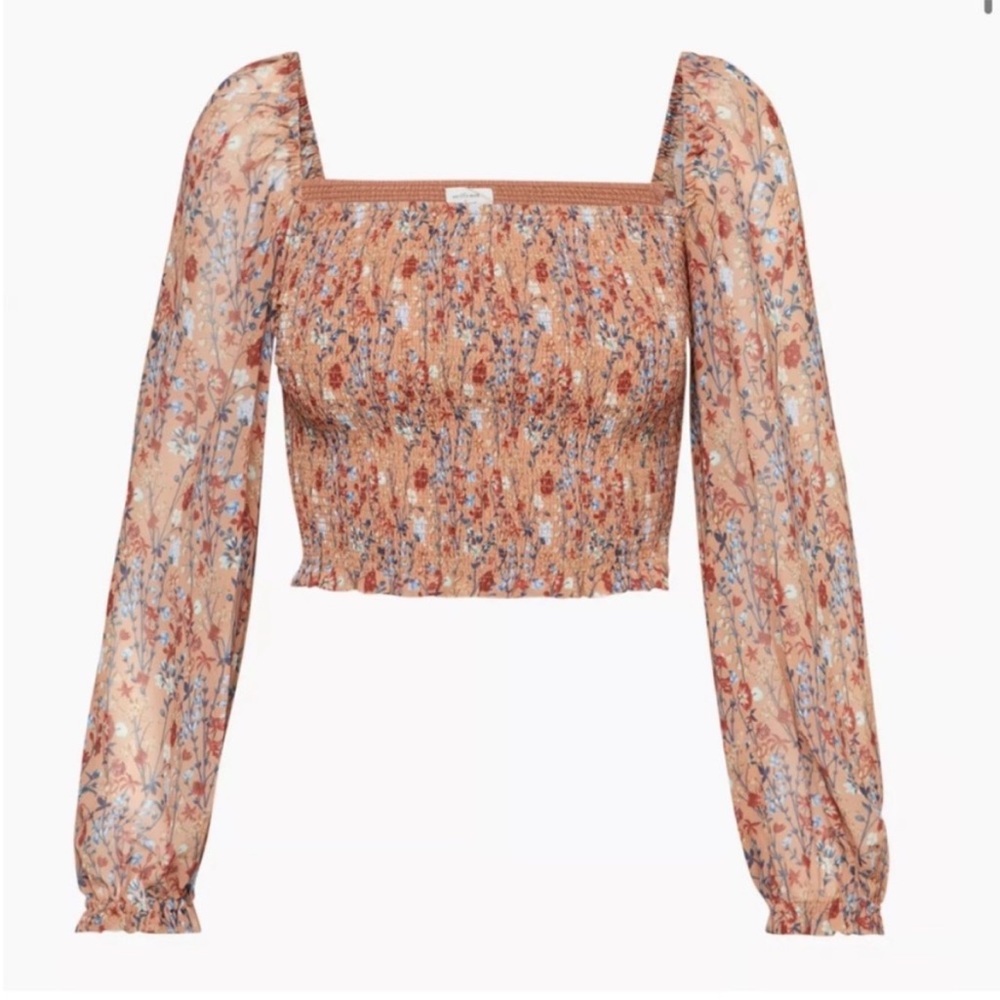 Aritzia Wilfred Saga Terracotta Flora Smocked Top NWT